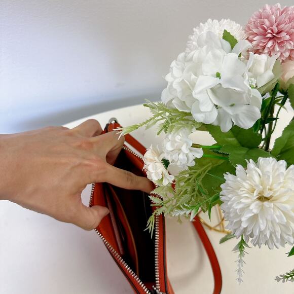 Coach CJ797 Pouch Bag With Signature Canvas IN ORANGE - Picture 7 of 8